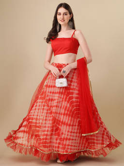 Amrutam Fab - Womens Red Color Georgette Tie And Dye Printed Lehenga Choli (Pack of 3)