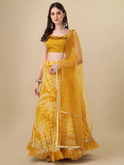 Amrutam Fab - Womens Yellow Color Georgette Tie And Dye Printed Lehenga Choli (Pack of 3)