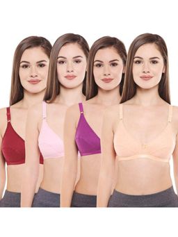 Bodycare - Women's Cotton Solid Color Full Coverage Bra Pack of 4 - Multi-Color