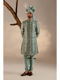 Jatin Malik - Chateau Bloom Sherwani with Safa (Set of 4)