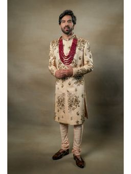 Jatin Malik - Frosted Almond Sherwani (Set of 3)