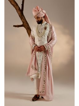 Jatin Malik - Gardenia White & Pink Sherwani (Set of 6)