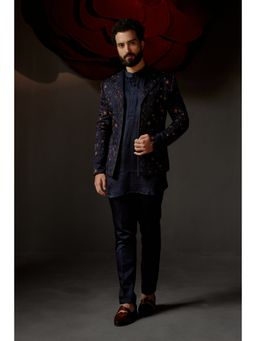 Jatin Malik - Midnight Rose Short Jacket with Kurta & Trouser (Set of 3)