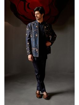 Jatin Malik - Midnight Ombre Short Jacket with Kurta & Trouser (Set of 3)