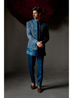 Jatin Malik - New Teal Short Jacket with Kurta & Trouser (Set of 3)