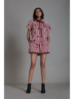 Mati - Stripe Tora Shirt and Scallop Shorts - Red with Black Heart (Set of 2)