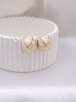 Perfectly Average - White enamel dome Studs Earring 18K Gold Plated Women Jewellery