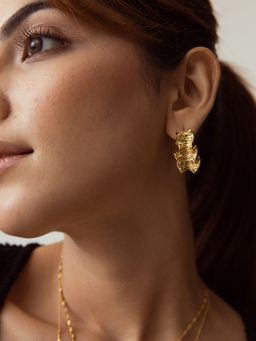 Perfectly Average - Geometric Textured Hoops Earring | 18K Gold Plated Jewellery