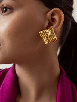 Perfectly Average - Large Knot Square Studs Earring | 18K Gold Plated Jewellery