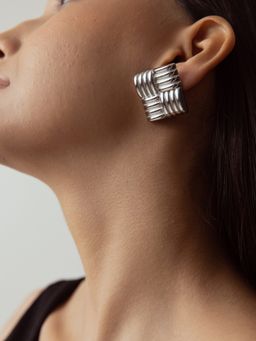 Perfectly Average - Large Knot Square Studs Earring Silver Plated Jewellery