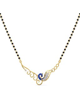 Candere by Kalyan Jewellers - Peacock Collection 14k (585) Yellow Gold & Diamond Mangalsutra Pendant with chain for women (4.11)