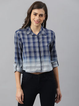 Xpose - Women Navy Blue Contemporary Tartan Checks Casual Shirt