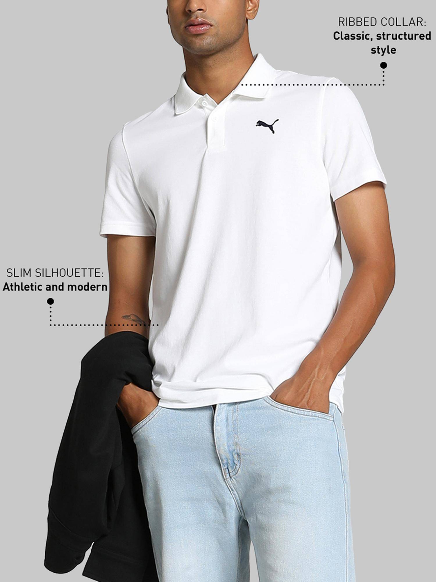 Buy Puma Essentials Men White Polo T-shirt Online