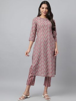 Shaily - Lavender Floral Printed Straight Kurta With Trousers (Set of 2)