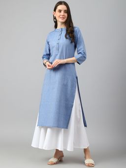 Shaily - Blue Self Design Cotton Blend Kurti