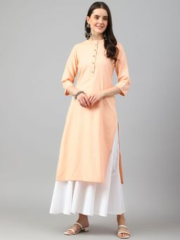 Shaily - Peach Self Design Cotton Blend Kurti