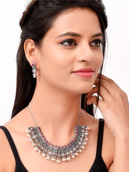 Silvermerc Designs - Silver plated Oxidized Pearl Beaded Jewellery (Set of 2)