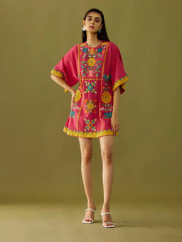 CHANDRIMA - Fuchsia Applique Short Dress