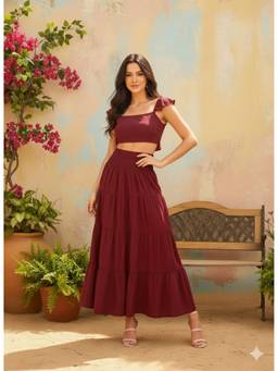 Berrylush - Maroon Square Neck Co-ord Set