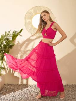 Berrylush - Pink Dobby Weave Sleeveless Co-Ord Set
