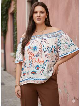 Berrylush - White Floral Printed Off-Shoulder Top