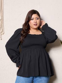Berrylush - Black Puff Sleeve Empire Top