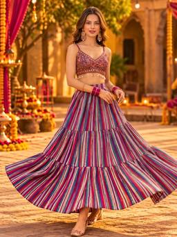 Sera - Multi-Color Cotton Garba & Dandiya Skirt