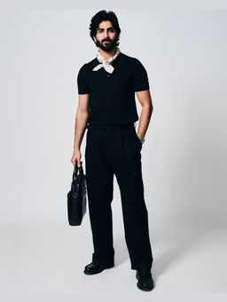 House of Namah - Ink Black Pique Signature Cotton Bamboo B-Polo T-shirt