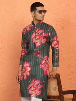 Kraft India - Cotton Floral Mandarin Neck Kurta