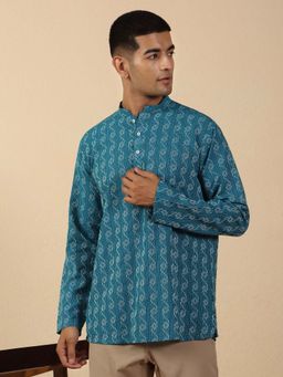 Kraft India - Cotton Stripes Mandarin Neck Short Kurta