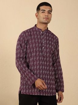 Kraft India - Cotton Stripes Mandarin Neck Short Kurta
