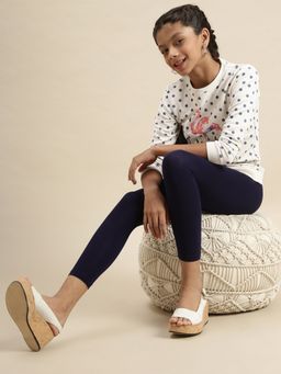 De Moza - Girls Viscose Solid Ankle Length Leggings Dark Navy Blue