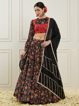 ADORNIA - Black Embroidered Ready to Wear Lehenga & Choli with Dupatta (Set of 3)