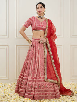 ADORNIA - Red Embroidered Ready to Wear Lehenga & Choli with Dupatta (Set of 3)