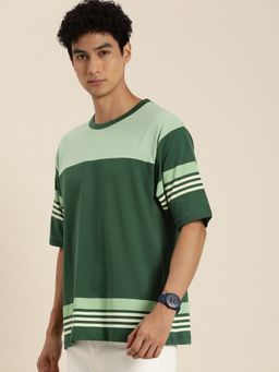 DILLINGER - Green Color Blocked Oversized T-Shirt