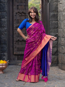 Suta - Pink Floral Saree without Blouse Piece, Fall attached with Tassels