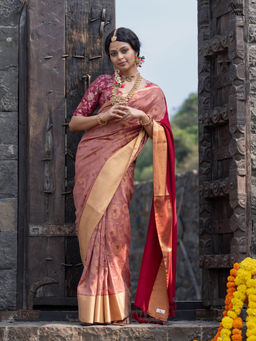 Suta - Mauve Floral Saree without Blouse Piece, Fall attached with Tassels