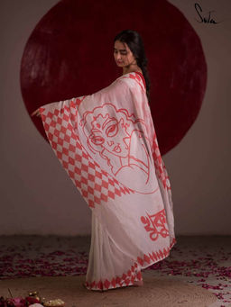 Suta - White Kota Doria Saree without Blouse Piece, Fall attached