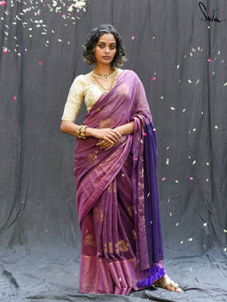 Suta - Purple Saree without Blouse Piece, Fall attached and Tassels