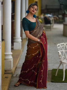 Suta - Printed Saree without Blouse Piece, Fall attached and Tassels
