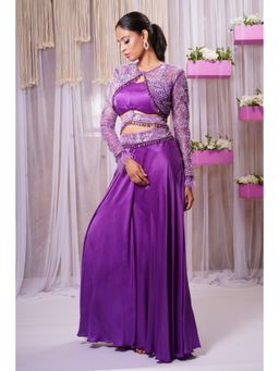 Farha Syed - Electric Purple Hand Embellished Palazzo (Set of 4)