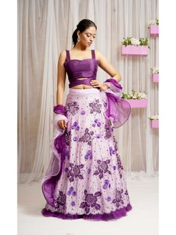 Farha Syed - Periwinkle Hand Embroidered Lehenga (Set of 3)