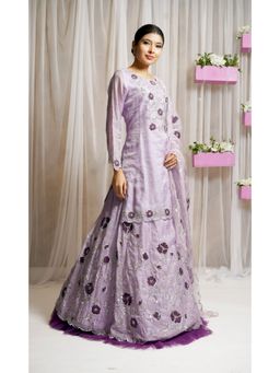Farha Syed - Periwinkle Hand Embroidered Kurta, Lehenga Skirt & Dupatta (Set of 3)
