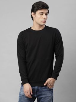 RIGO - Men Black Cut & Sew Terry Round Neck Sweatshirt