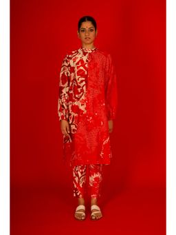 Saksham & Neharicka - Red Printed In Chanderi Co-Ord (Set of 2)