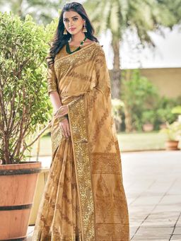 Odette - Beige Colour Organza Saree with Unstitched Blouse