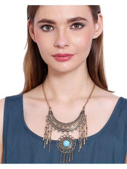Adwitiya - Silver-Plated Antique Blue Stone Oxidised Necklace