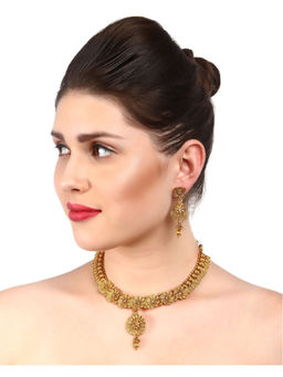 Adwitiya - Women Gold-Plated White Stone Necklace and Earrings Set