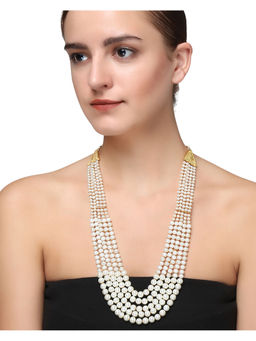 Adwitiya - White Pearls Gold-Plated Antique Mala Necklace