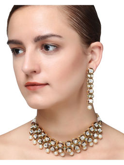 Adwitiya - Gold-Plated Cz Antique White Stone and Pearl Jewellery Set